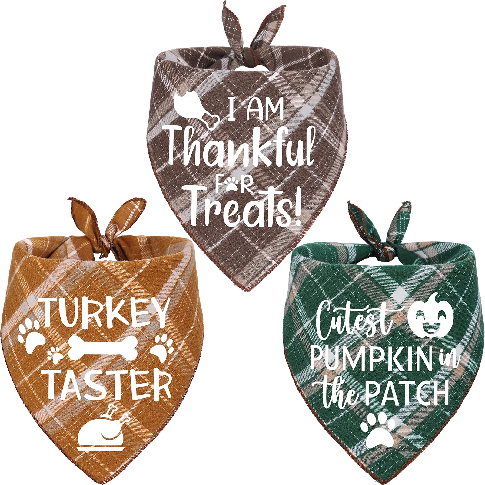 3 Pack Thanksgivng Dog Bandana, Fall Classic Plaid Halloween Christmas Xmas Holiday Dog Bandanas Scarf Triangle Bibs Kerchief Gift Set Pet Accessories