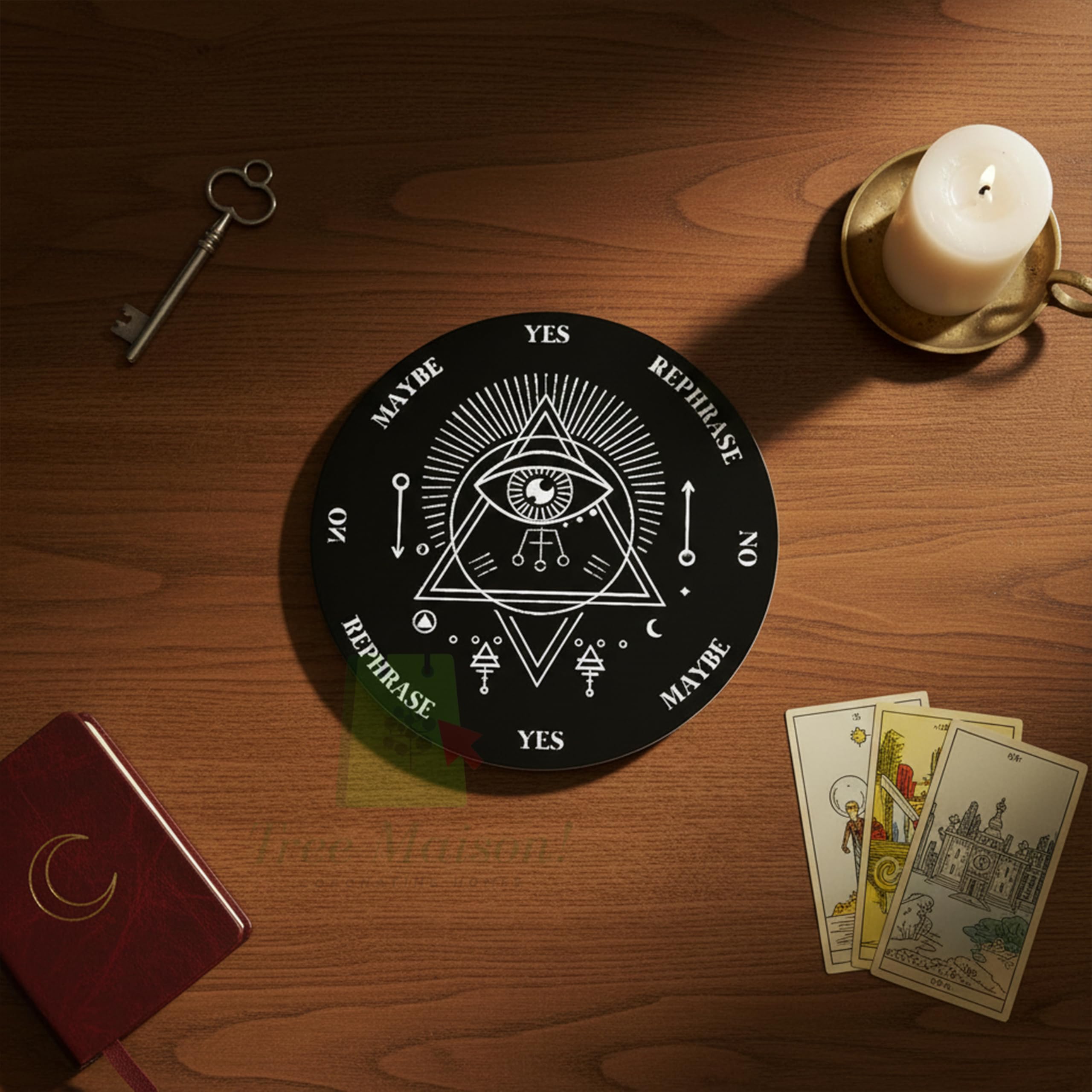 TREE MAISON CORONATING HOMES Vastu Acrylic Evil Eye Board | 9 inch | Dowsing Divination Board | with Brass Pendulum (Pendulum Assorted) 4