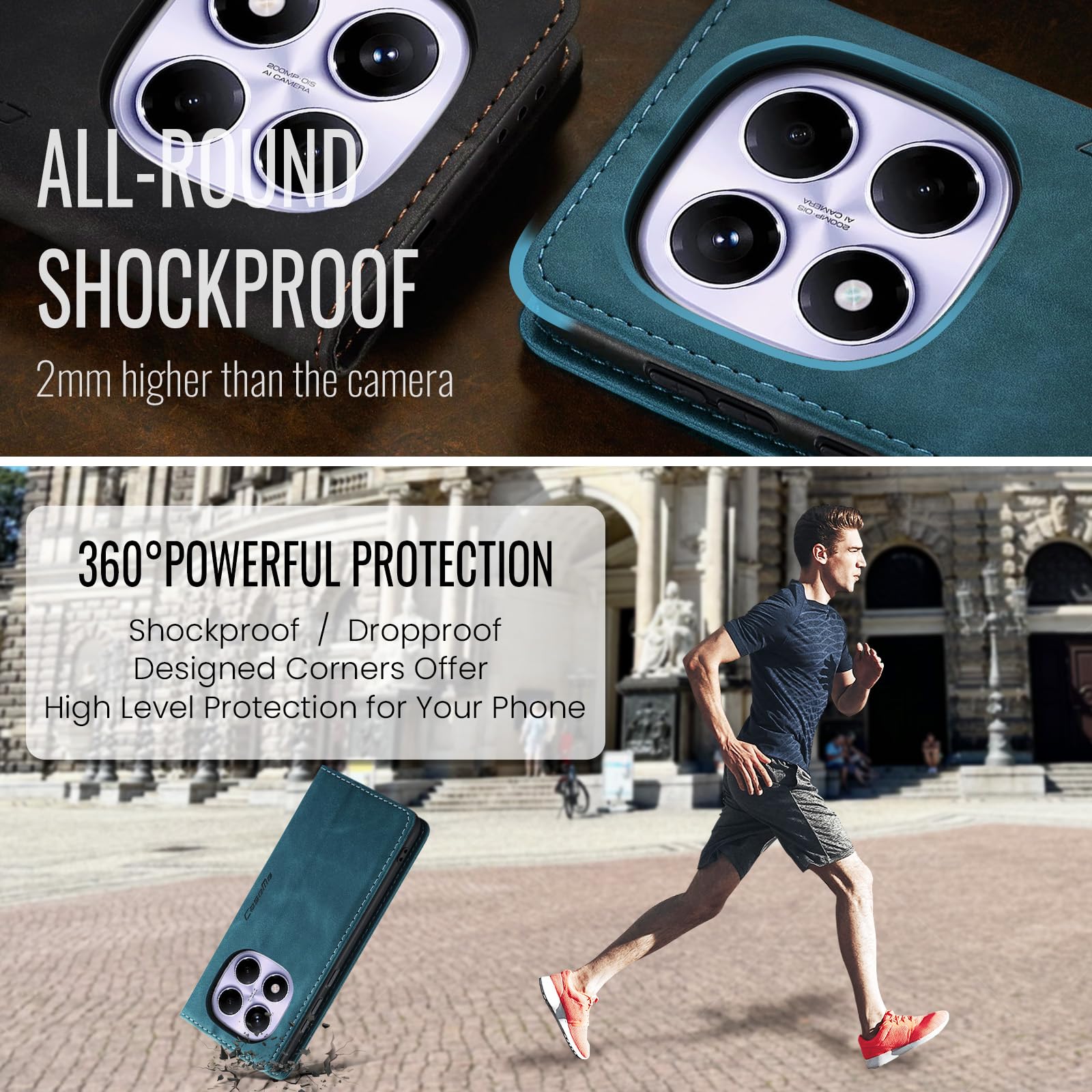 Monweicz Cover Compatibile con Xiaomi Redmi Note 14 Pro 4G, Custodia Portafoglio con Slot per Scheda, Protezione Completa Premium in Pelle PU, Flip Libro Magnetica Redmi Note 14 Pro 4G, Blu-verde