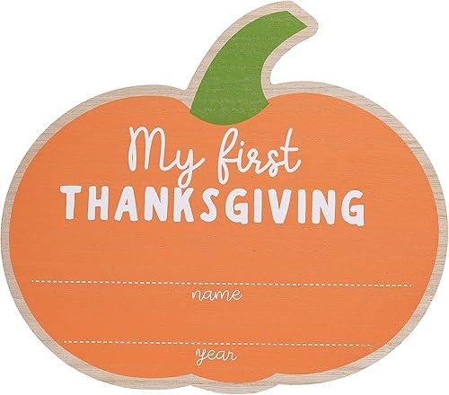 Miniatura 2 de Letrero de madera con texto en inglés "My First Thanksgiving Photo Prop, fotos de hitos de vacaciones para bebés, tablero de relleno de calabaza de