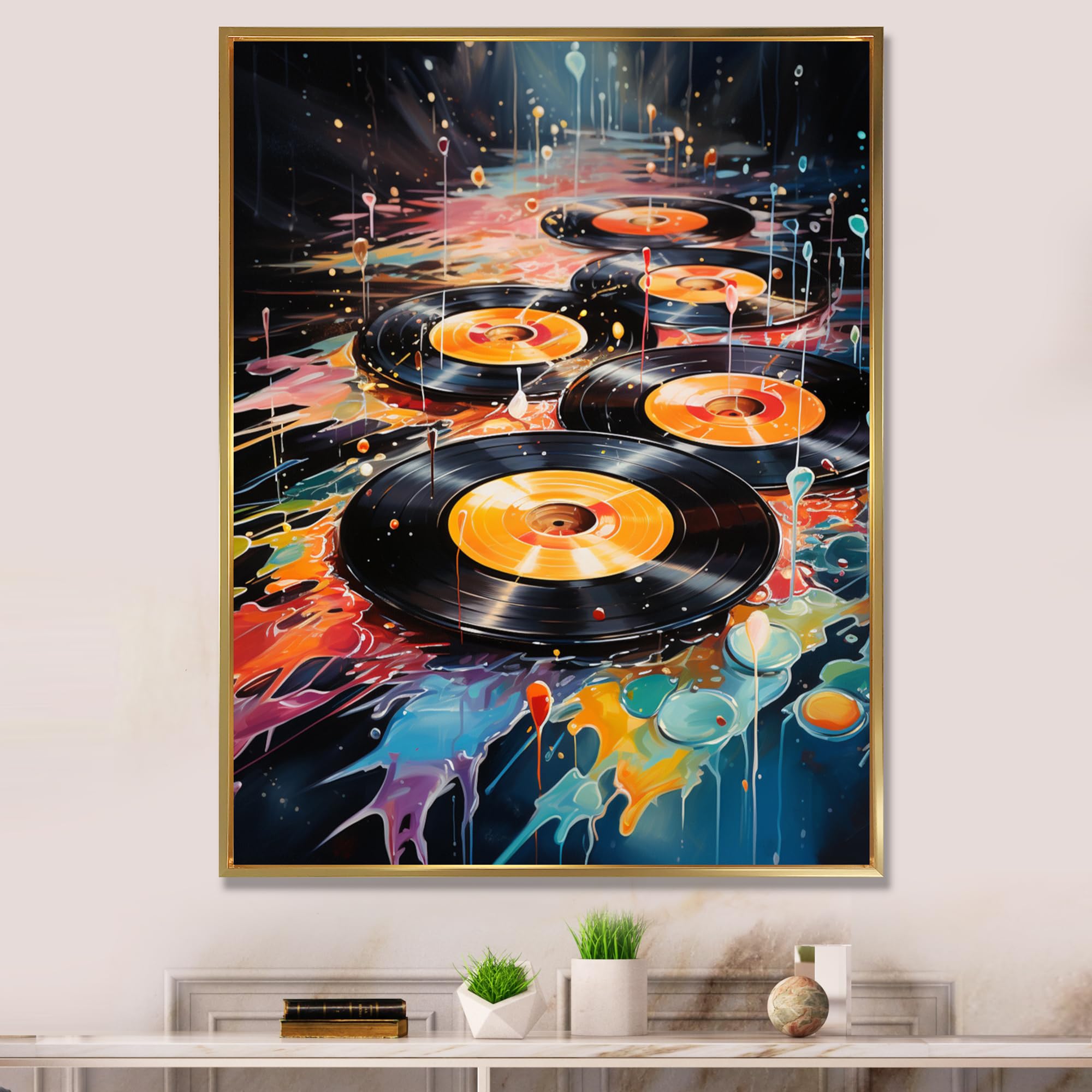 Amazon.com: DesignQ Vinyl Records Oversized Gold Framed Wall art