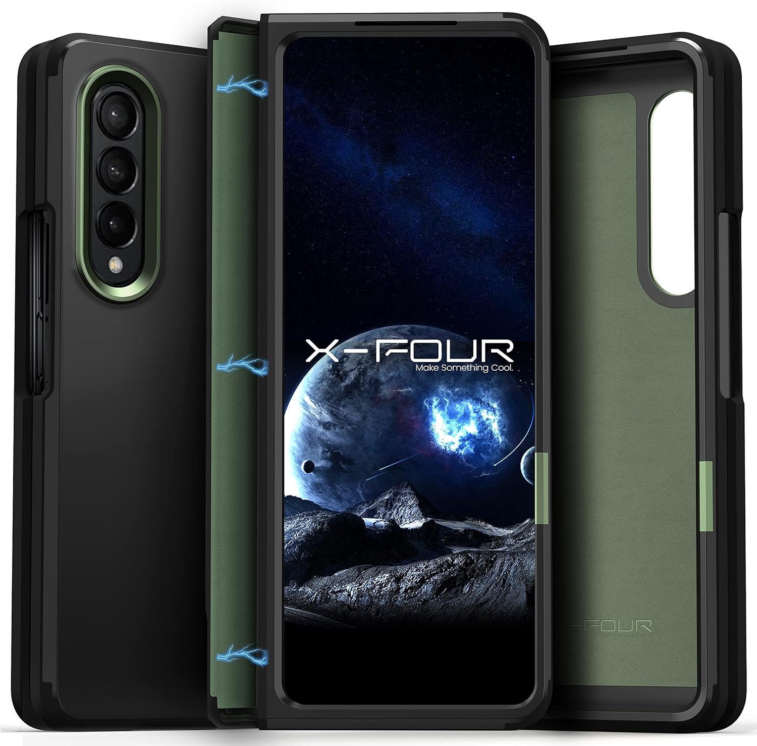 X-FOUR Galaxy z fold 3 case - Magnetic Soft Case Compatible for Samsung Galaxy Z Fold 3 case 5g Hinge Protection Full Body Dual Layer Shockproof Smartphone Protective Cover Drop Protection No Adhesive