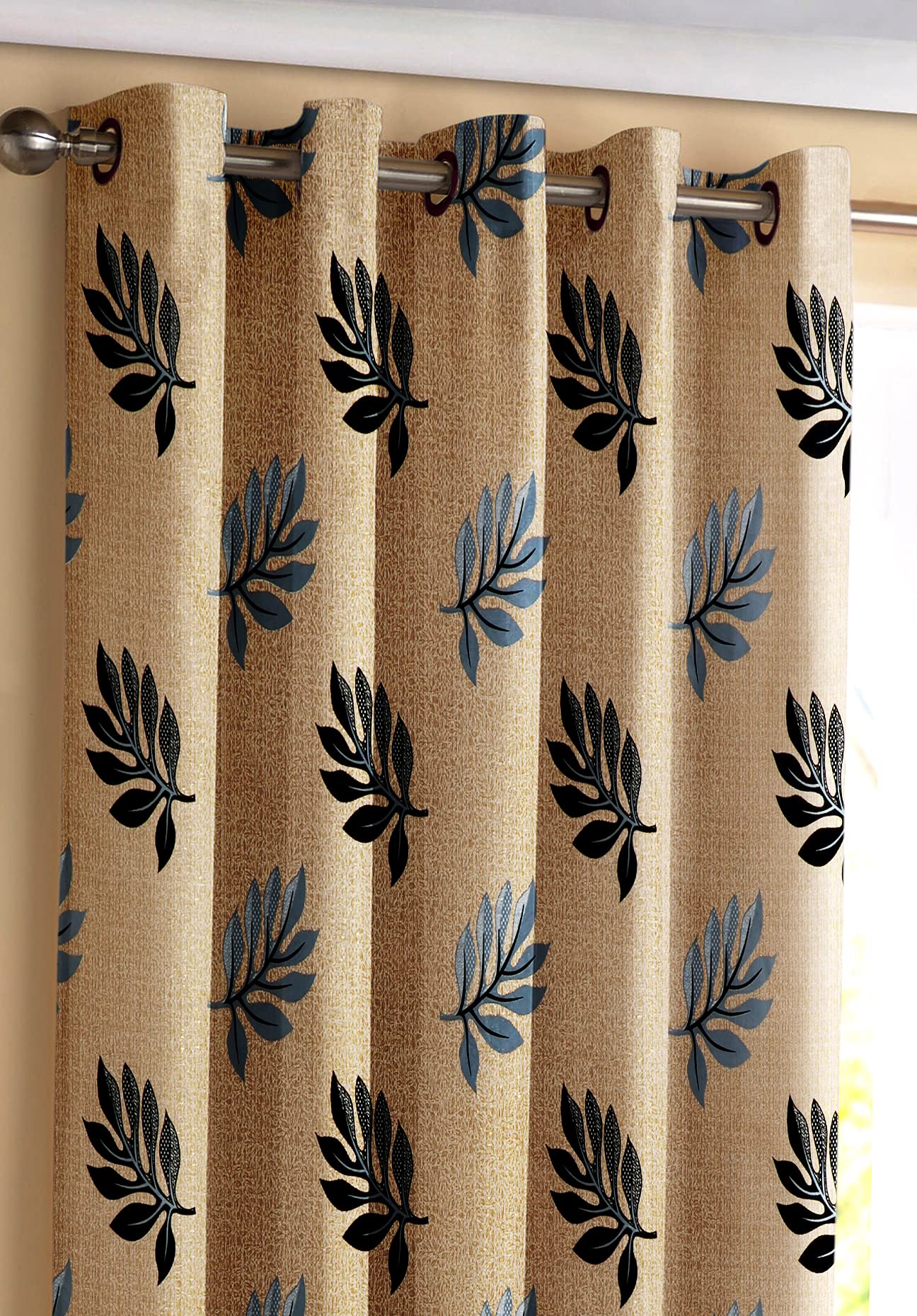 Waco Creation Fine Polyester Leaf Pedate Printed Curtain For Long Window 6Ft Set Of 2 Pc Size 4 Feet X 6 Feet Color Maroon (4 X 6, Grey), Light-filtering-image-2