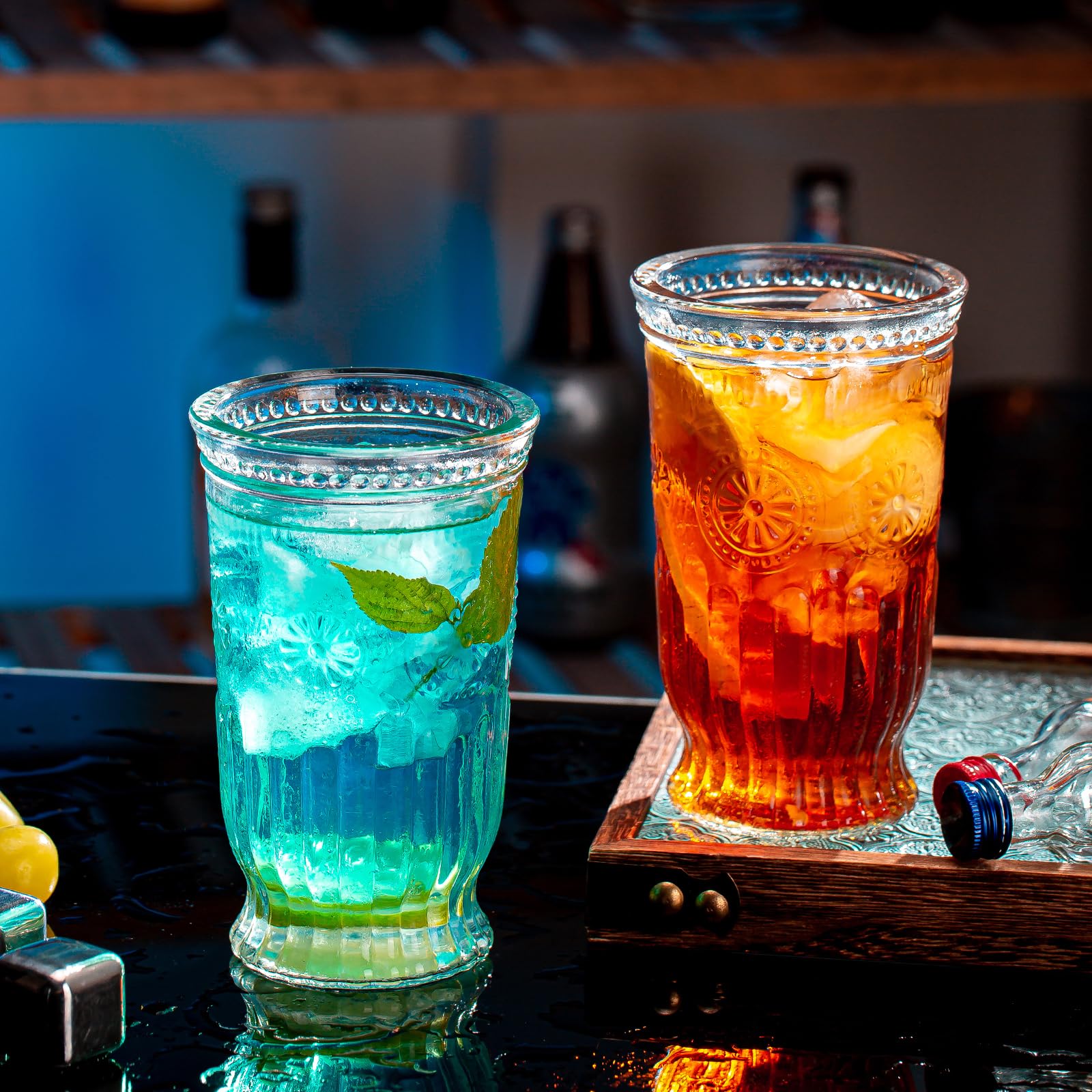 VasoArte 12-Pack Embossed Vintage Highball Glasses - 16oz Ribbed Glass Cups For Cocktails, Water, Mojitos & More - View #7