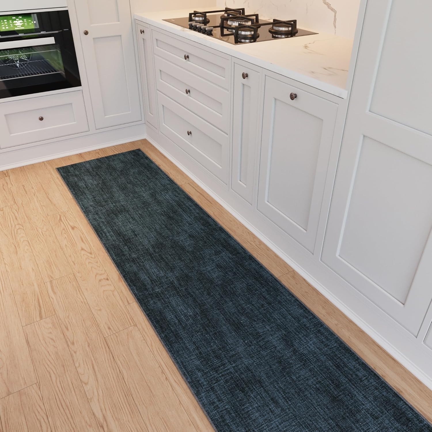 Ottomanson Kitchen Runner Rug 1'10.5" x 6' – Machine Washable Soft Non-Slip Rug, Quick Dry Low Pile Carpet for Kitchen, Bathroom & Entryway, Solid Charcoal Navy