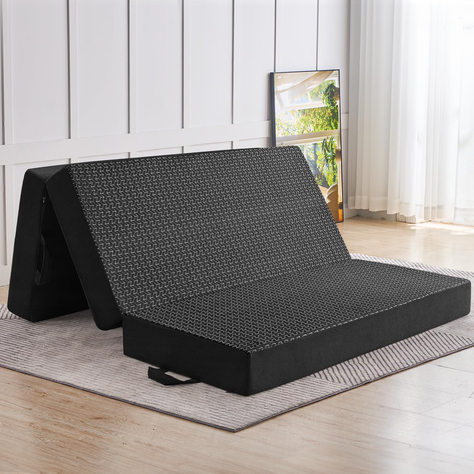 CYMULA Folding Mattress Queen Size, Memory Foam 6 inch Tri Portable Trifold Mattress Futon Topper Queen with Breathable & Washable Cover, Murphy Bed