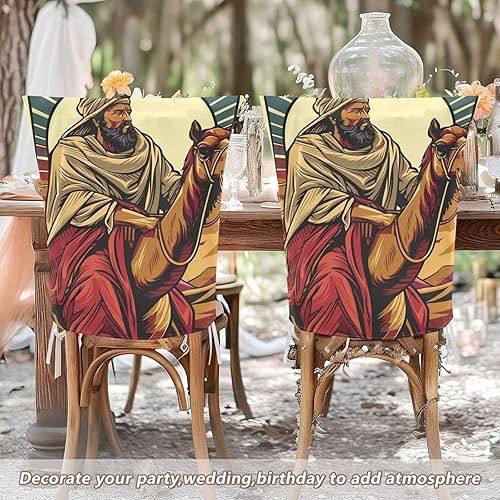 Miniatura 6 de Juego de 6 fundas decorativas para silla de escritorio de dormitorio de camello árabe para ceremonia, fundas suaves con correas inferiores cubiertas