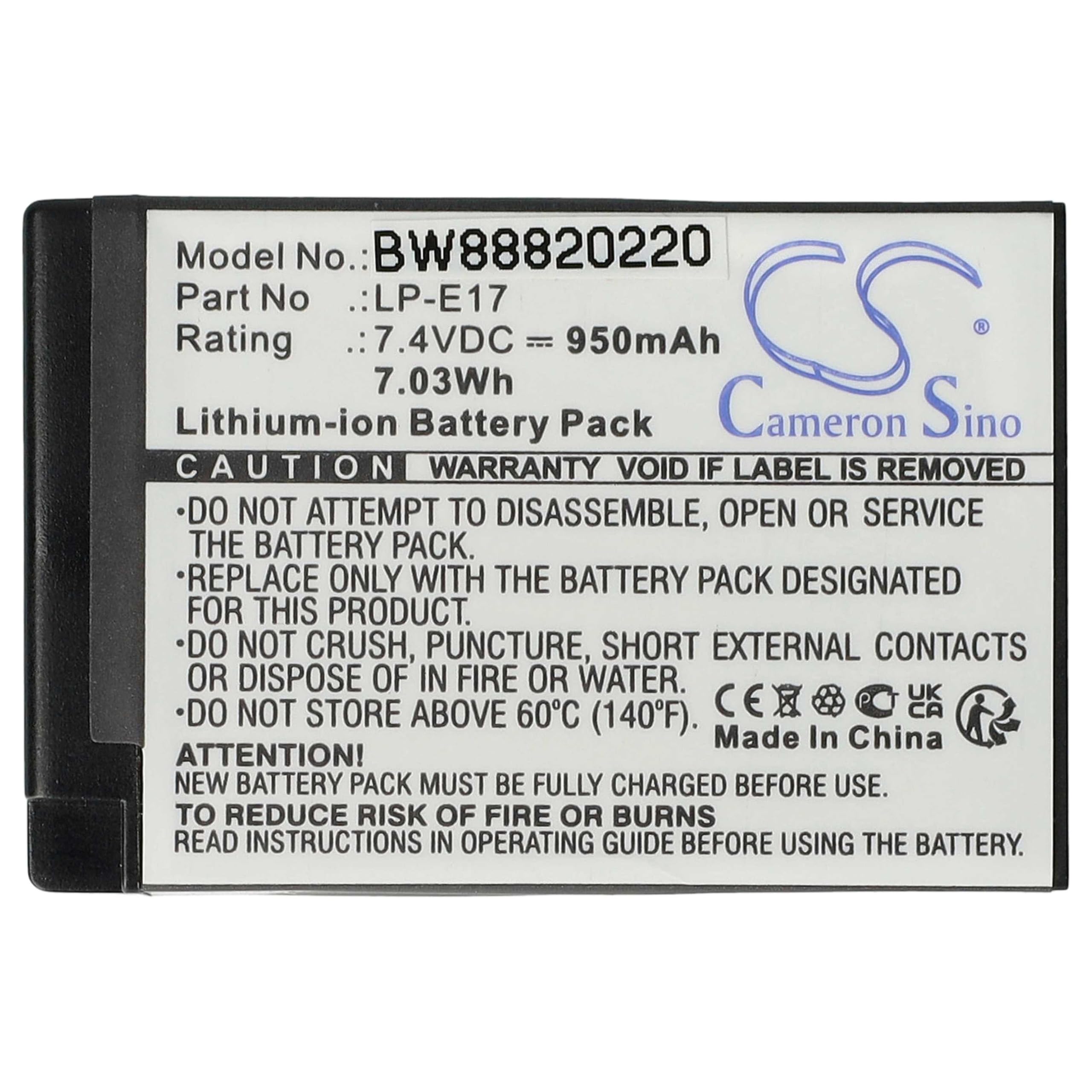 vhbw 2x batteria sostituisce Canon LP-E17 | per fotocamera (950mAh, 7,2V, Li-Ion)