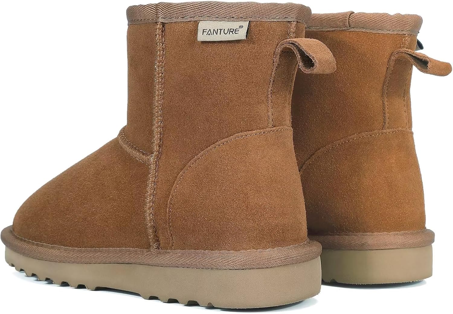 FANTURE Girls Boys Winter Snow Boots for Kids Genuine Cowhide Suede Leather Ankle Boots with Memory Foam Insole Warm Fur Lining and Durable Non-Slip Sole