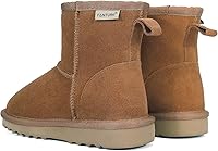 Vista 6 de FANTURE Botas de nieve para niños y niñas, de piel de vaca auténtica, botas de invierno con forro de piel cálida y suela antideslizante duradera