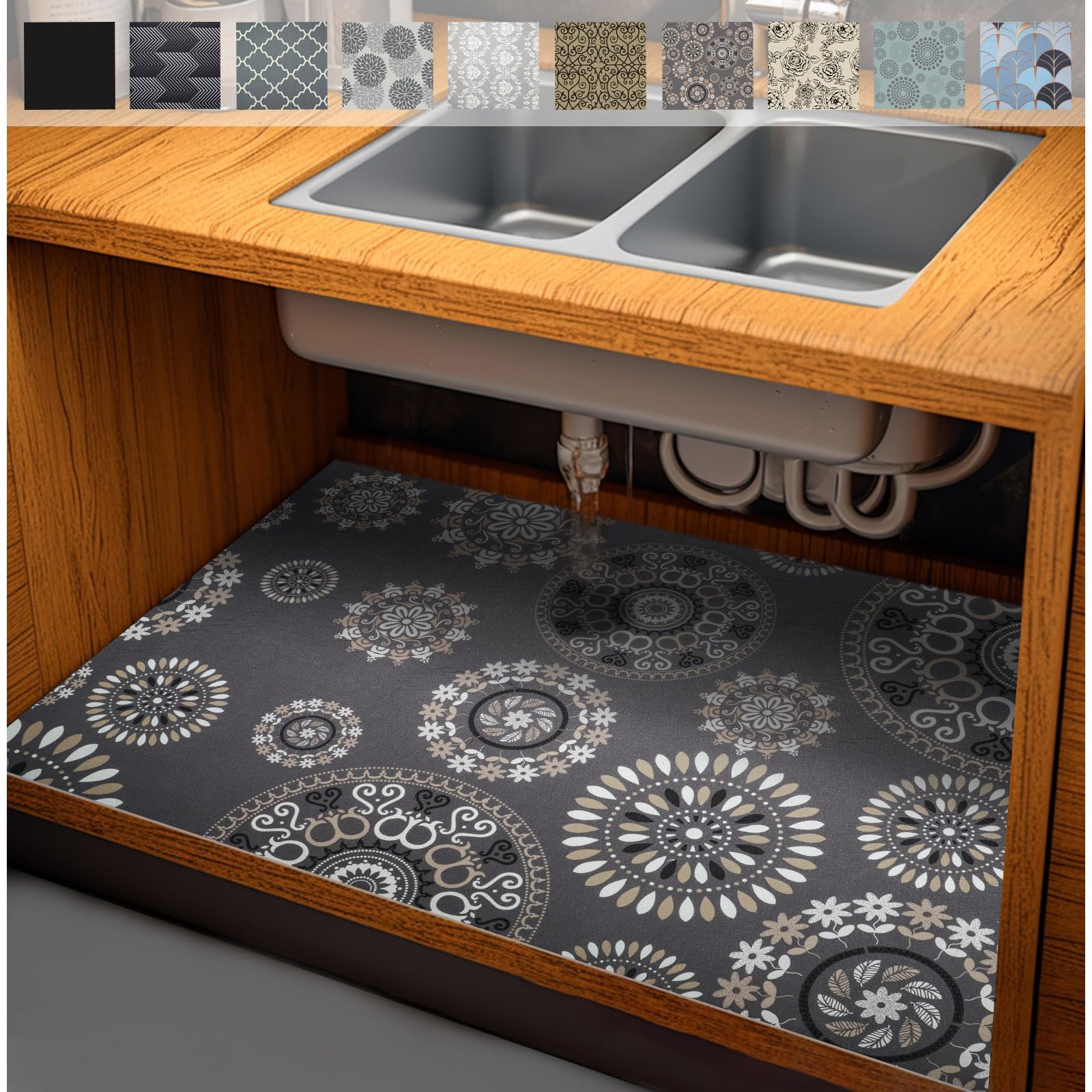 AiBOB Waterproof Under Sink Mat, Absorbent Quick Dry Sink Liners Protect Cabinets, Durable Shelf Liners, Slip Resistant and Non-Adhesive, 24X36, Multi