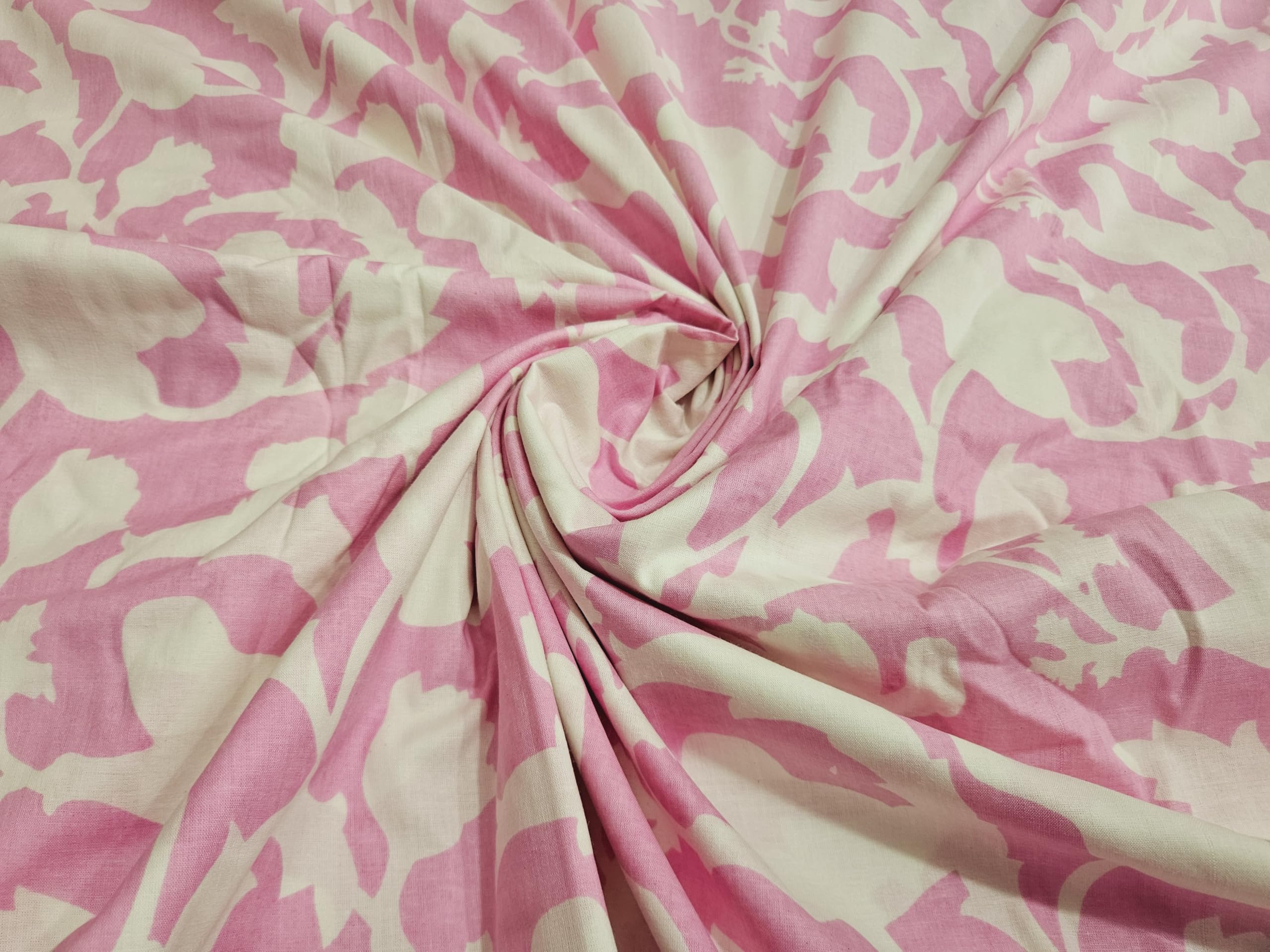 Floral Print Cotton Fabric, Pink and White, Home Decor Material (2.5 Yard)-picture-20