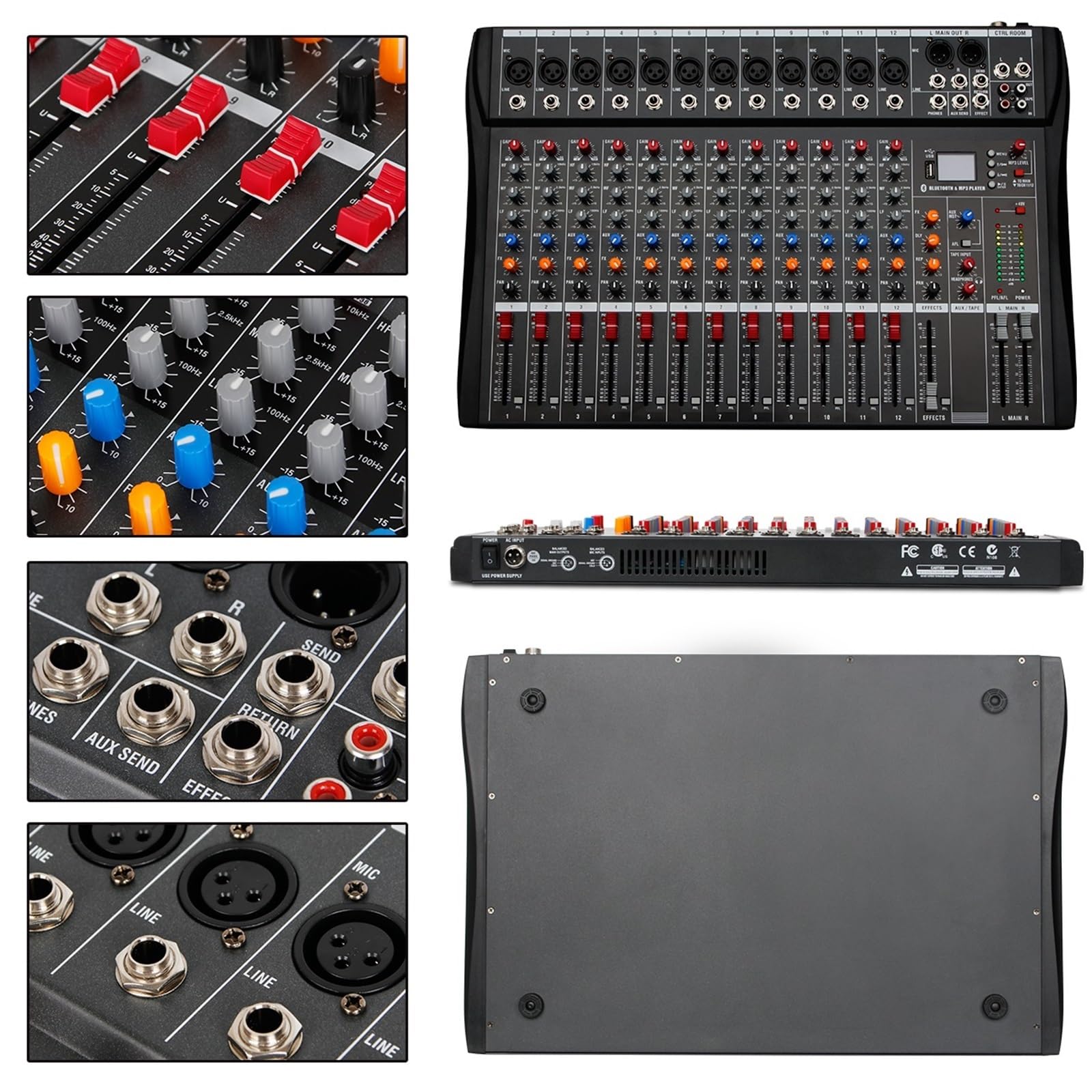 Controller DJ, Mixer professionale a 12 canali, console da studio, ingresso USB MP3, alimentazione Phantom 48 V, console DJ