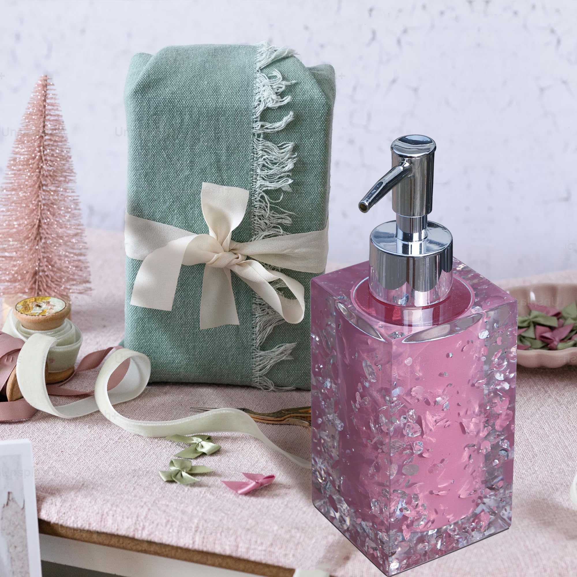 Dispensador de jabón de resina para encimeras de cocina o baño, color rosa