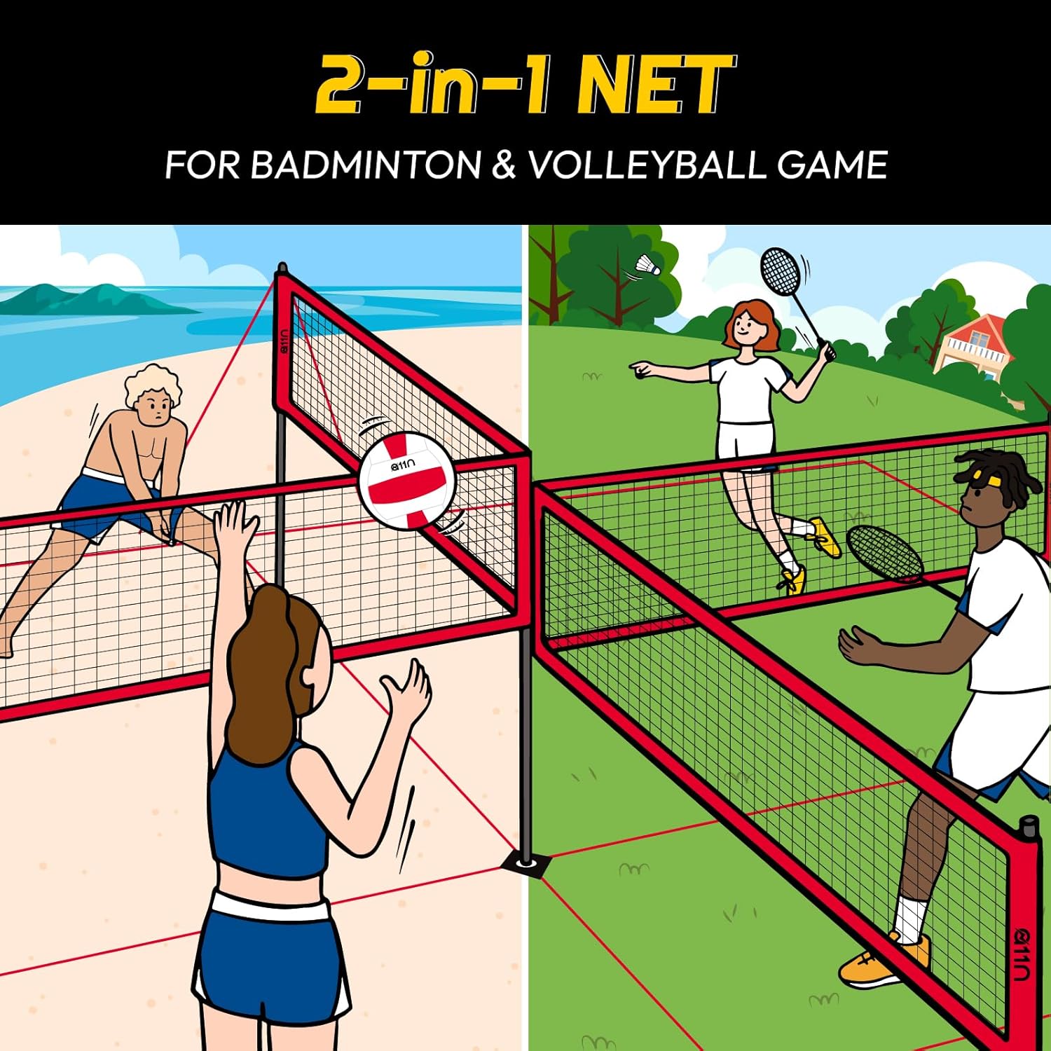4-Way Volleyball & Badminton Net by A11N SPORTS
