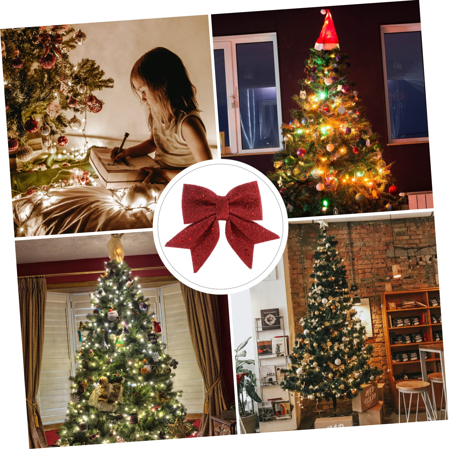 Juego de Adornos de Lazos Navideños Lazos Artesanales para Árbol de Navidad Color Rojo 12 X 15 Cm