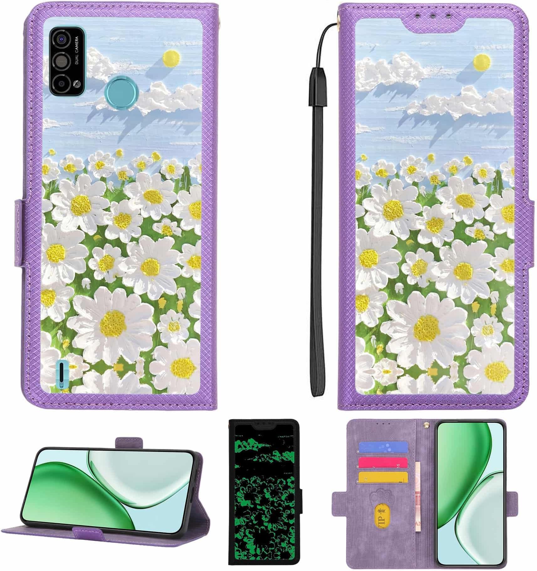Case Compatible for Tecno Spark Go 2021 Phone Case Flip Cover [with Tempered Glass Screen Protector][RFID Blocking][Luminous Effect] LPT-CJ