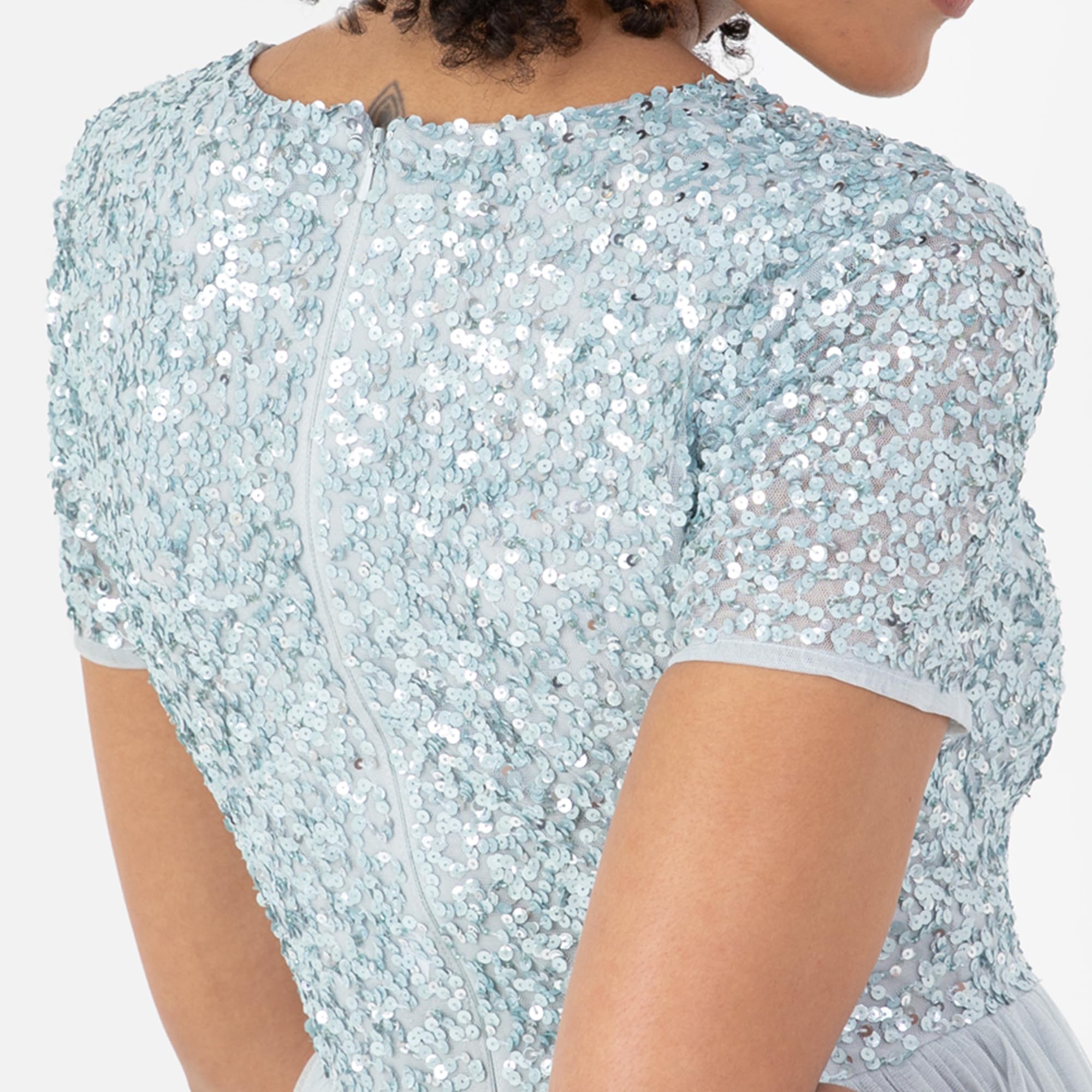 Maya Deluxe Abendkleid mit Pailletten Cocktailkleid Damen mit V-Ausschnitt Tüllkleid
