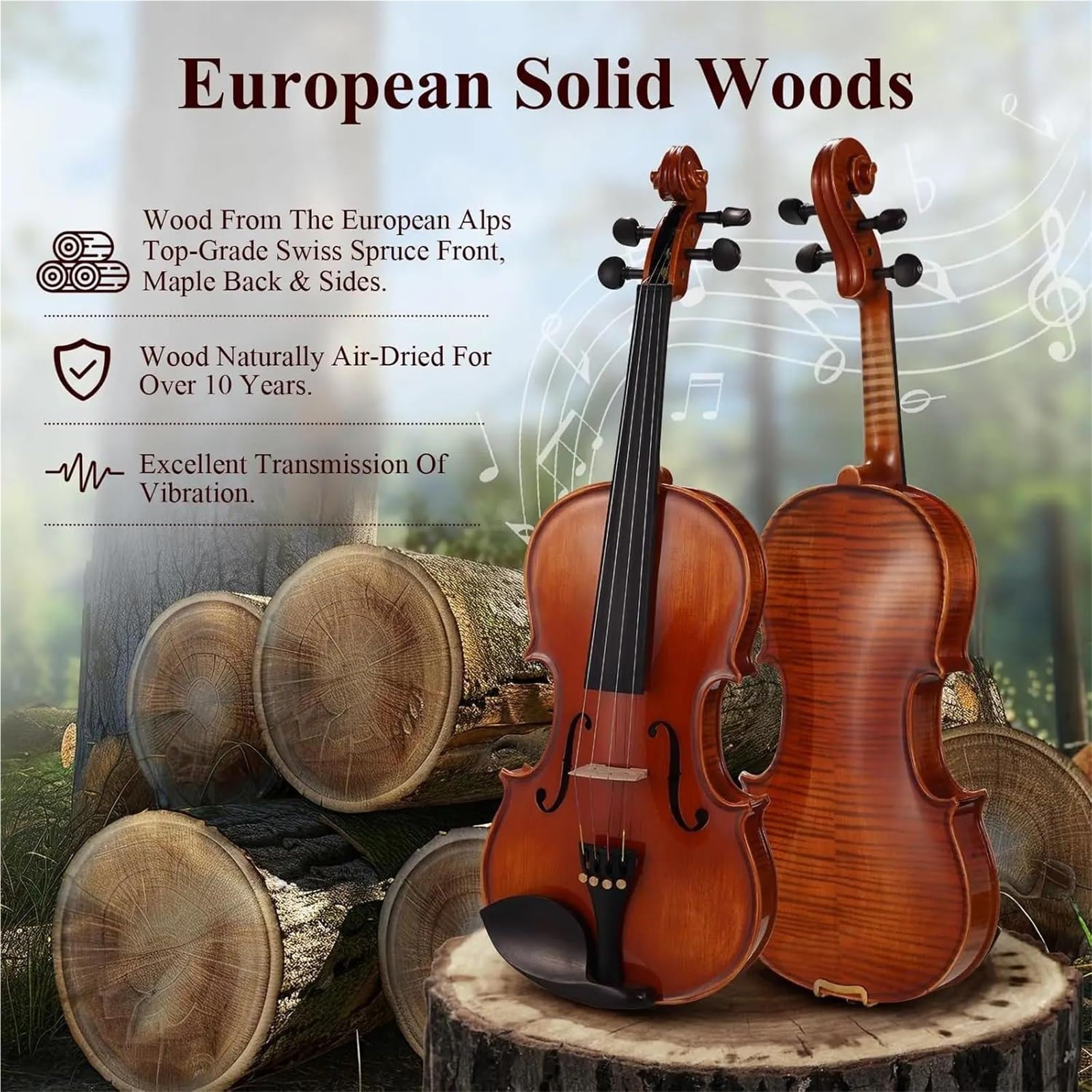 Violine Violine 4/4 Vollformat-Geigenset Aus Massivholz Für Professionelle Anfänger Mit Achteckigem Bogen Aus Eisenholz Und Palisander