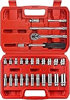 Vista 1 de Juego de 28 llaves de impacto de 1/4 de pulgada, SAE, profundo y poco profundo con junta universal, barra de extensión, llave de trinquete, soporte