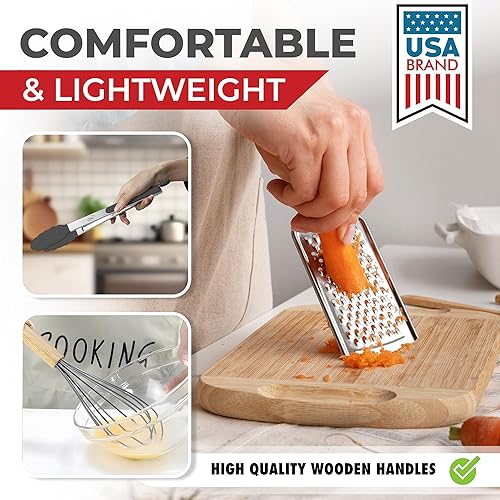 Miniatura 6 de Kaluns Juego completo de utensilios de cocina de silicona, 50 piezas, resistente al calor, antiadherentes, de alta calidad, con asas de madera,