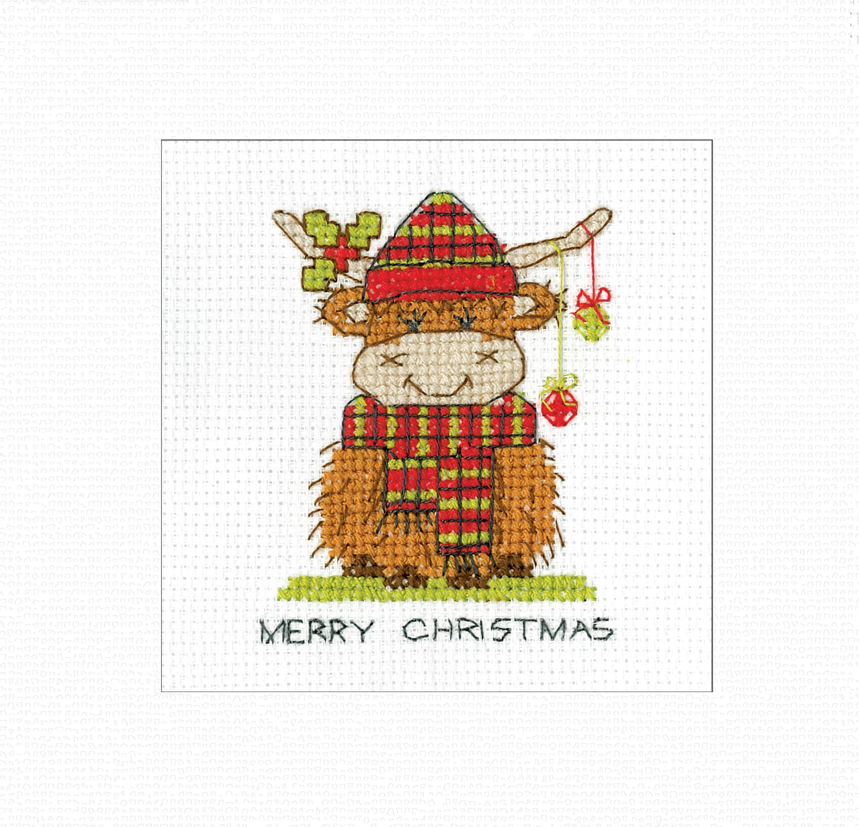 Heritage Crafts N/A Christmas Card Cross Stitch Kit - Highlad Cow Christmas Tarta Cross Stitch Card Kit