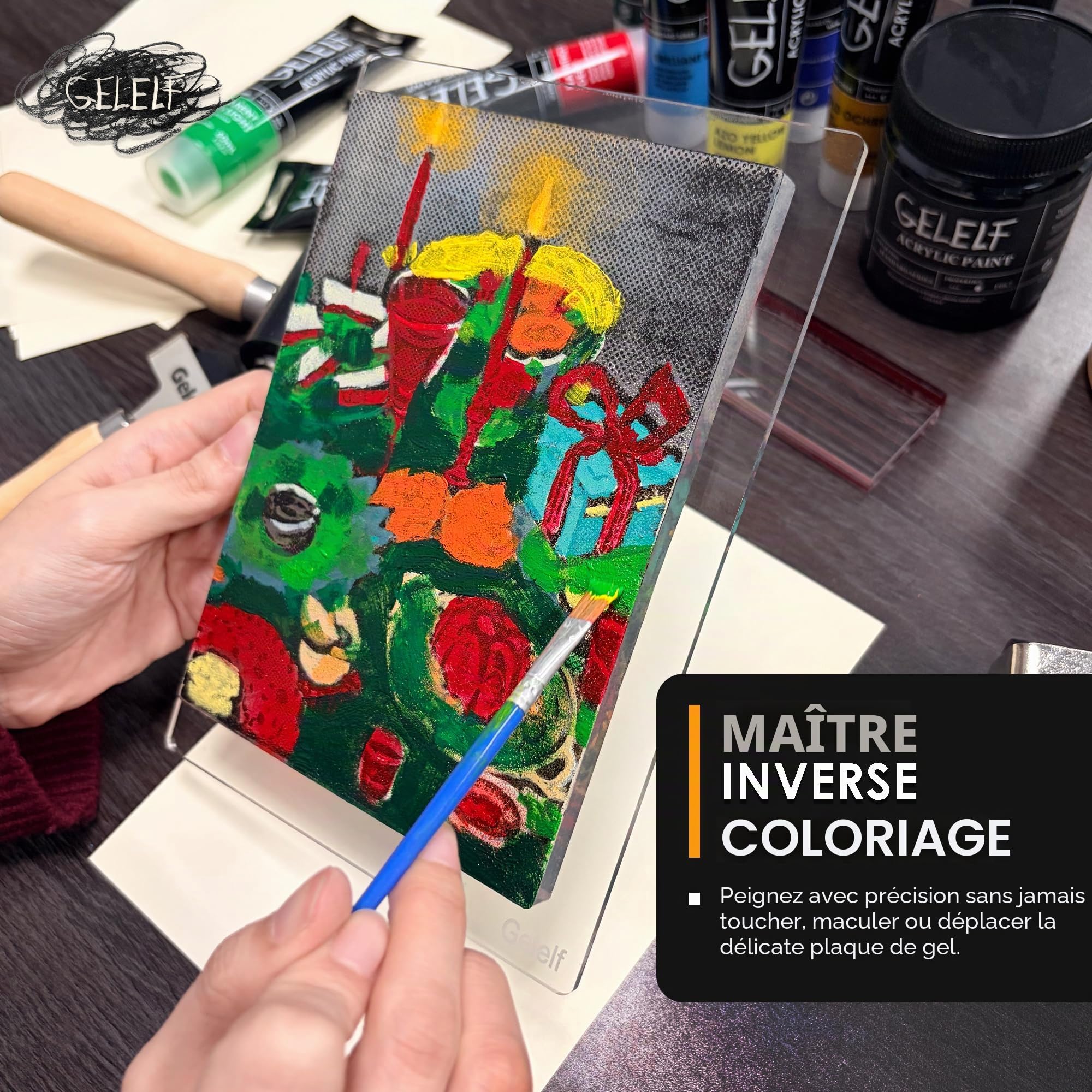 Kit de plaque d'impression gel – Plaque de gel de 12,7 x 17,8 cm avec bloc d'estampage en acrylique – La poignée pour un levage facile et une presse uniforme pour les débutants, les artistes