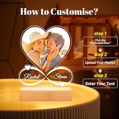 Miniatura 3 de Marcos de fotos personalizados con foto, marco de fotos personalizado con luz nocturna, marco de fotos personalizado, regalo de aniversario