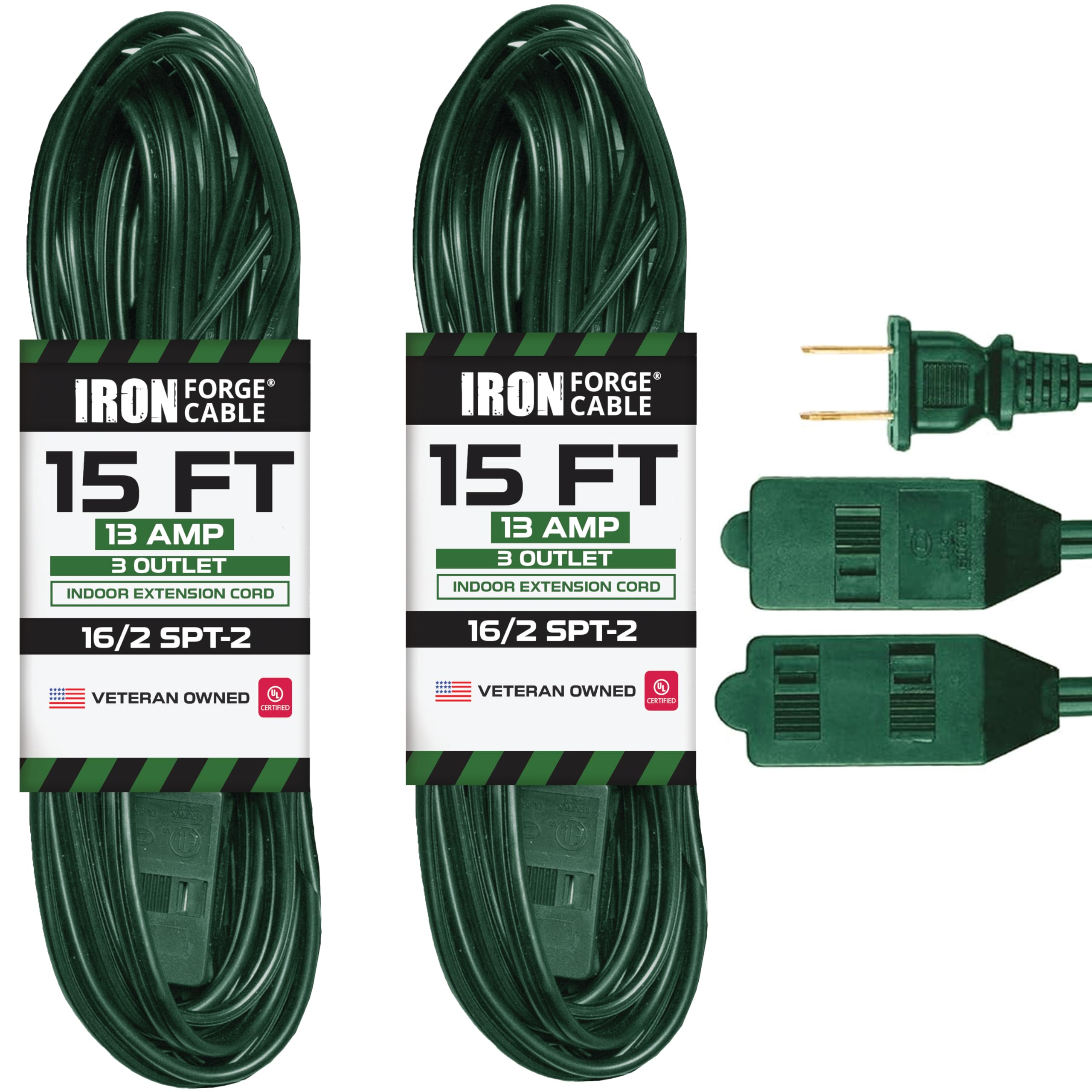 Amazon.com: Iron Forge Cable 15 Ft Green Extension Cord 2 Prong 3
