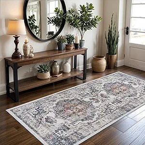 Hallway Washable Runner Rug - 3x6 Kitchen Rugs Entryway Rug Runner Vintage Soft Floor Mat Non Slip Indoor Farmhouse Carpet for Bathroom Living Room Bedroom (3 X 6, Brick)
