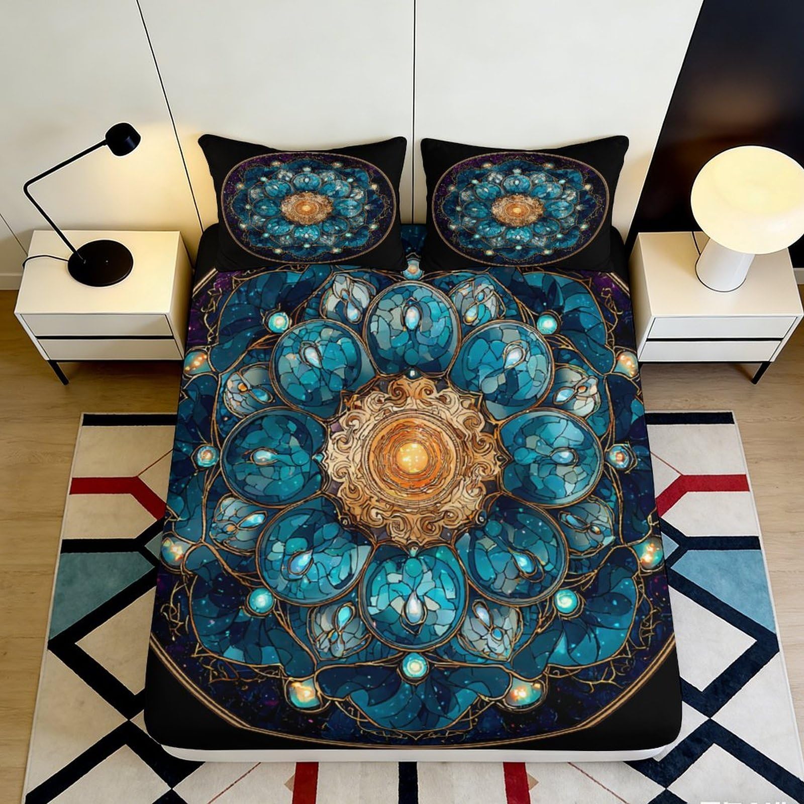 3D Printed Mandala Fitted Sheet Microfiber Deep Pocket Adult Mandala Bedroom Mattress Fitted Cover Elastic Hem 90x200x25cm