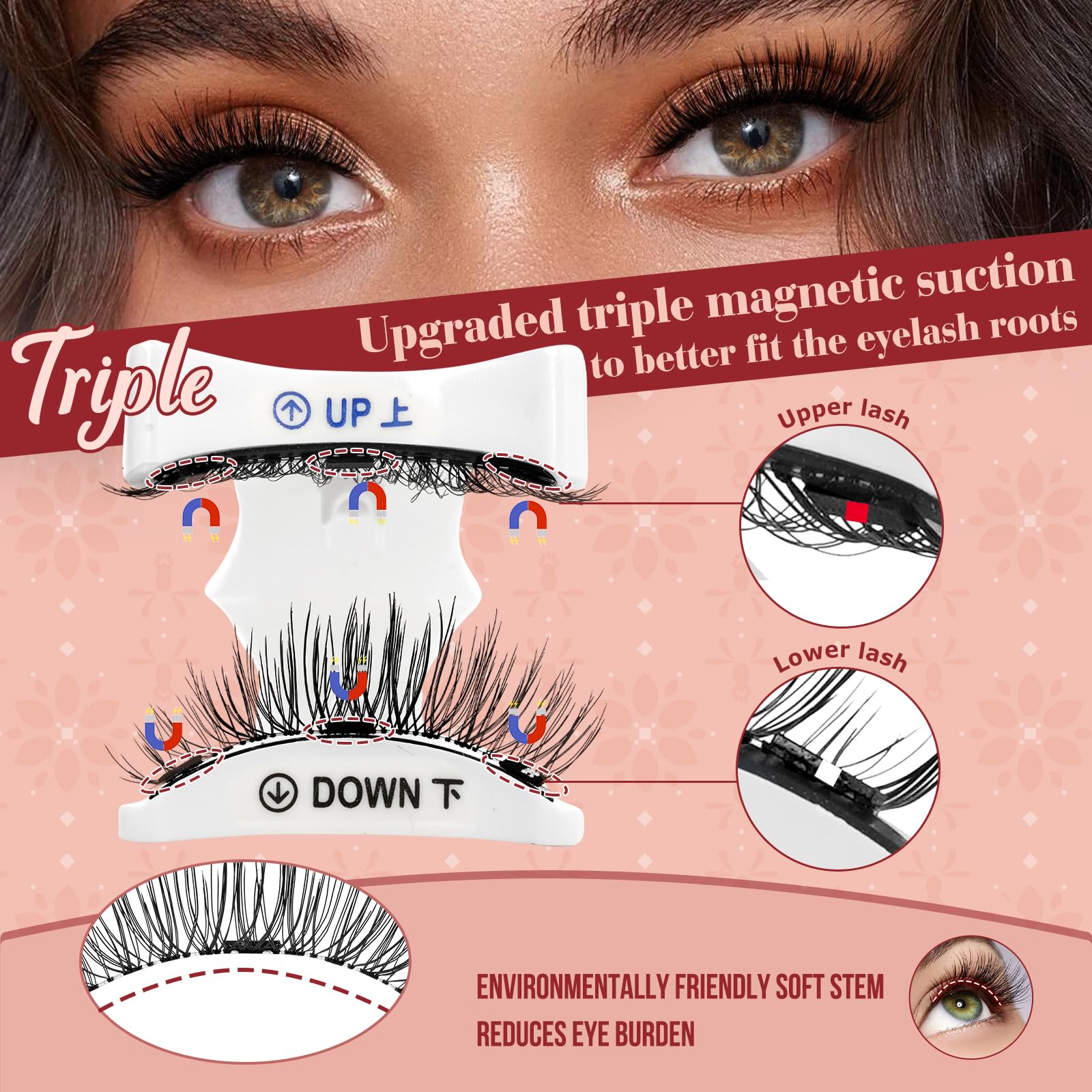 Higu clace Magnetic Eyelashes with Applicator, 1 Pair Reusable Magnetic Lashes Without Eyeliner, Magnetic Eyelashes Natural Look, No Glue Needed (XTY-A03) — view 3