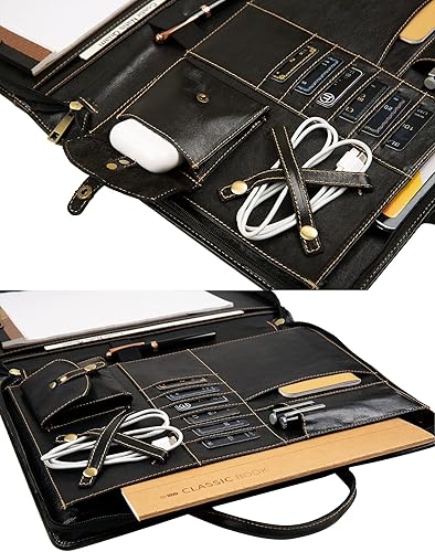 Miniatura 5 de GZRHKJ Portafolio de piel de cera de aceite 85 x 14 pulgadas carpeta de portapapapeles con asa funda de transporte personalizada para portátil de 15