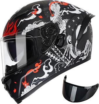 TRIANGLE Motorcycle Helmets Full face Helmet for Adults Men and Women Dual Visor with Internal Sunshield DOT Approved Matte Black White, X-Large