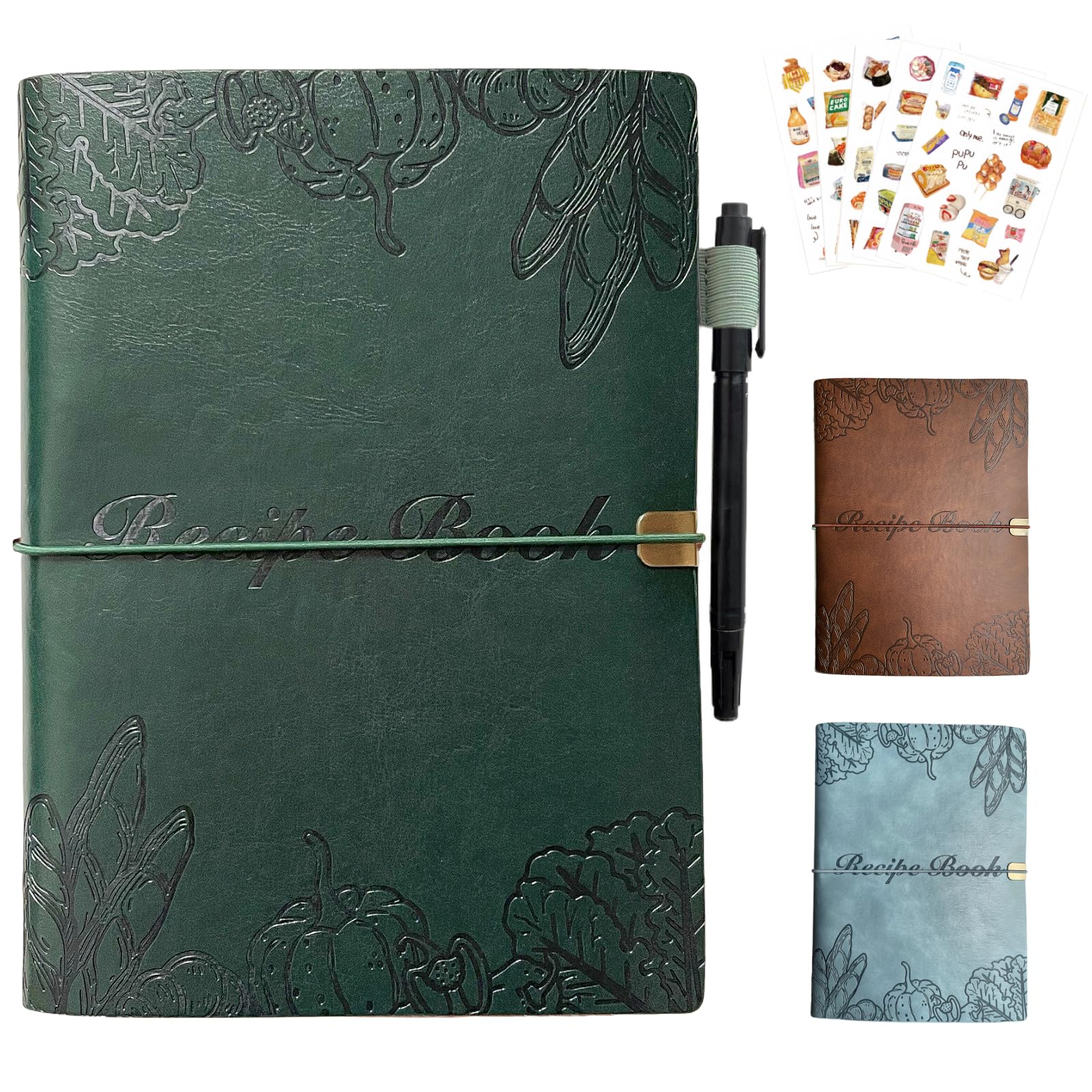 Blank Recipe Book To Write In Your Own Recipes, Leather Recipe Notebook, Recipe Journal Hold 154 Recipes(Long Recipes & Short Recipes) - Green