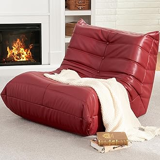 Hobestluk Memory Foam Bean Bag Chair - Faux Leather Sofa Couch for Adults Living Room Bedroom Dorm Office in Wine Red