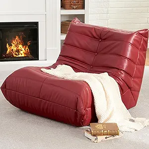 Hobestluk Giant Bean Bag Chair Lazy Floor Sofa, Memory Foam Fireside Sofa for Adults, Big Beanbag Faux Leather Armless Chair for Living Room Bedroom Dorm Office (WineRed, Single)