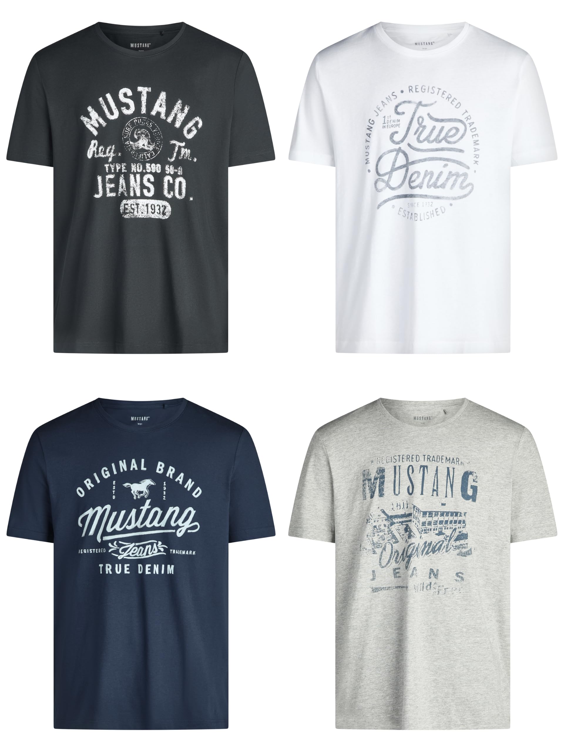 MUSTANG Lot de 4 t-Shirts pour Homme avec imprimé sur Le Devant et col Rond – Mélange de Couleurs Bleu et Noir – Multicolore – Small – Mélange de Couleurs (P1) - Les Beatles, Paul McCartney, John Lennon, RIngo Starr, George Harrison MUSTANG Lot de 4 t-Shirts pour Homme avec imprimé sur Le Devant et col Rond – Mélange de Couleurs Bleu et Noir - Multicolore - Small - Mélange de Couleurs (P1)