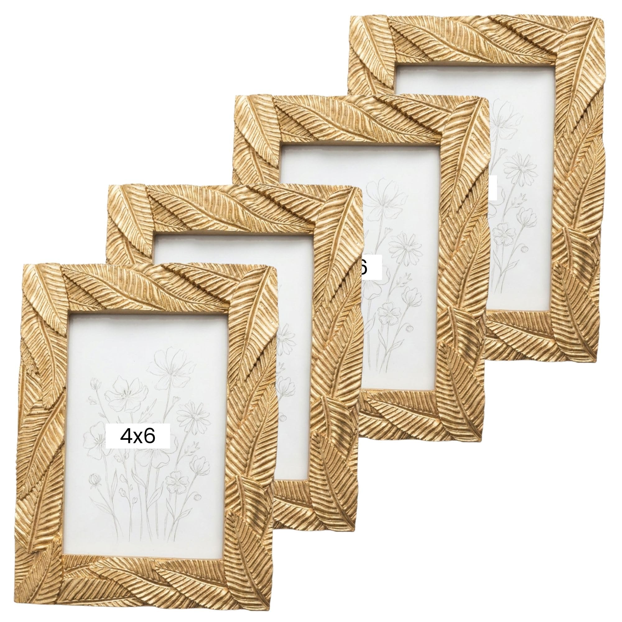 Concepts Pack of 4-4x6 Leaf Overlap Resin Photo Frame | Elegant Botanical Decorative Frame for Living Room, Bedroom & Office