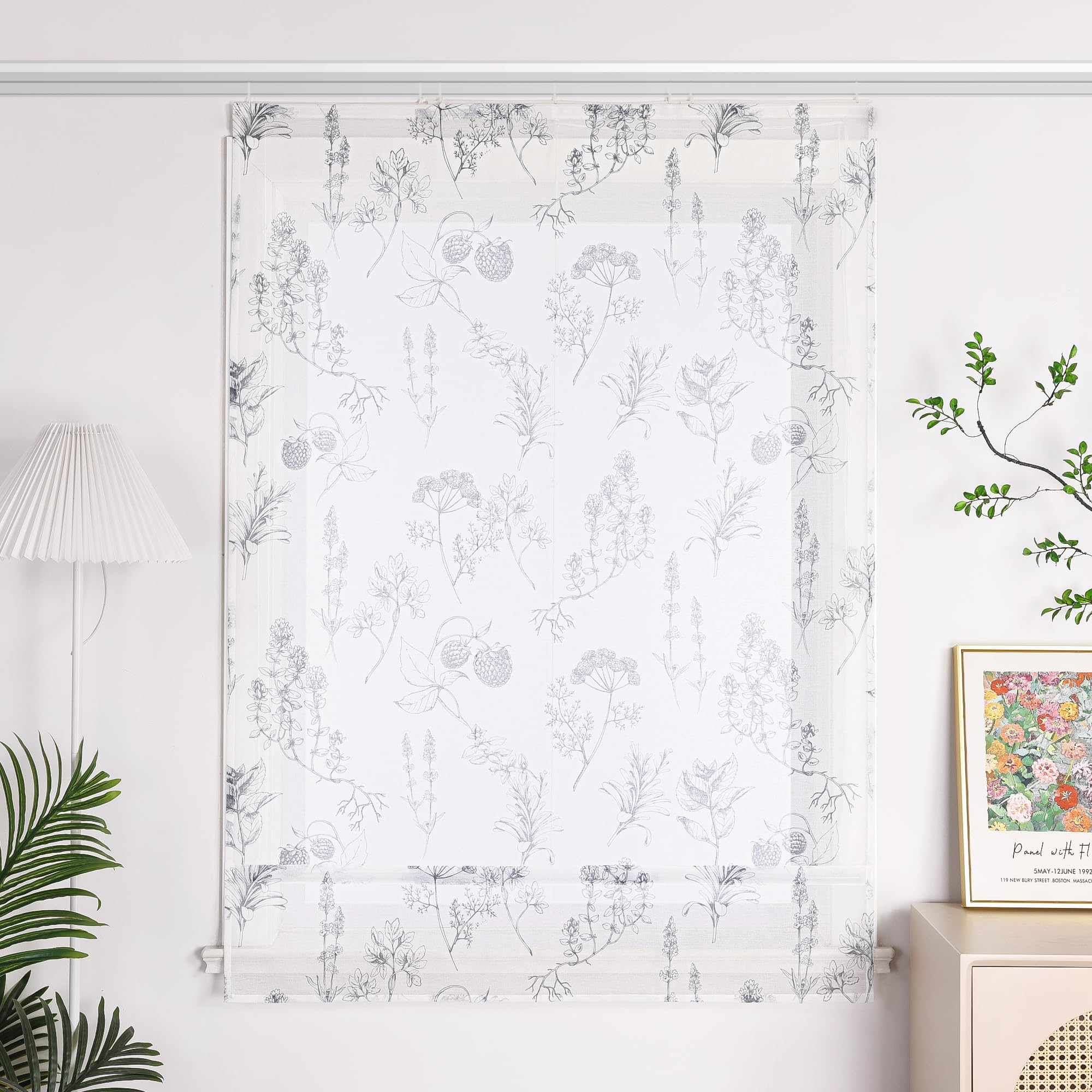 Raffrollo mit Klettband Transparent Raffgardine Vorhang mit Druck Fenster Gardine Modern Rollo 1 Stück BxH 120x140 cm Grau