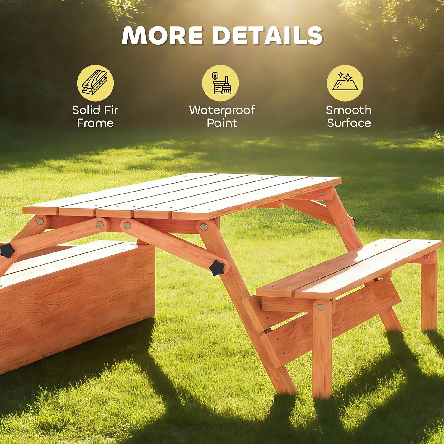 Qaba Kids Sandbox with Lid, Wooden Sand Box with Canopy, Foldable Picnic Table, Bench Seats, Bottom Liner, Outdoor Sand Pit with Cover for 6 Children, Gift for Ages 3-8, Brown