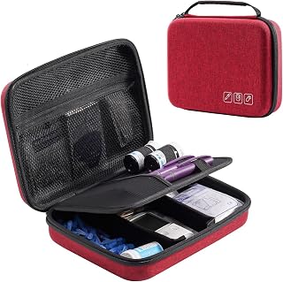 ProCase Diabetic Supplies Hard Travel Case, Diabetes Storage Bag for Glucose Meter, Insulin Pen, Blood Sugar Test Strips, Syringe, Needles and More Kits, Diabetic Care Kits Organizer Holder -Wine