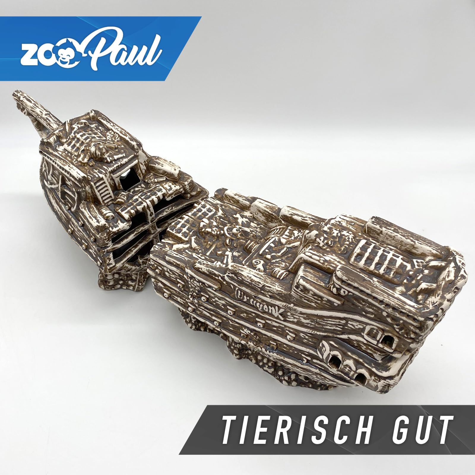 ZooPaul Deko Aquarium Boot 2 teilig RIESIG XXL Höhle Wrack Fische Keramik Dekoration Schiff Neuware