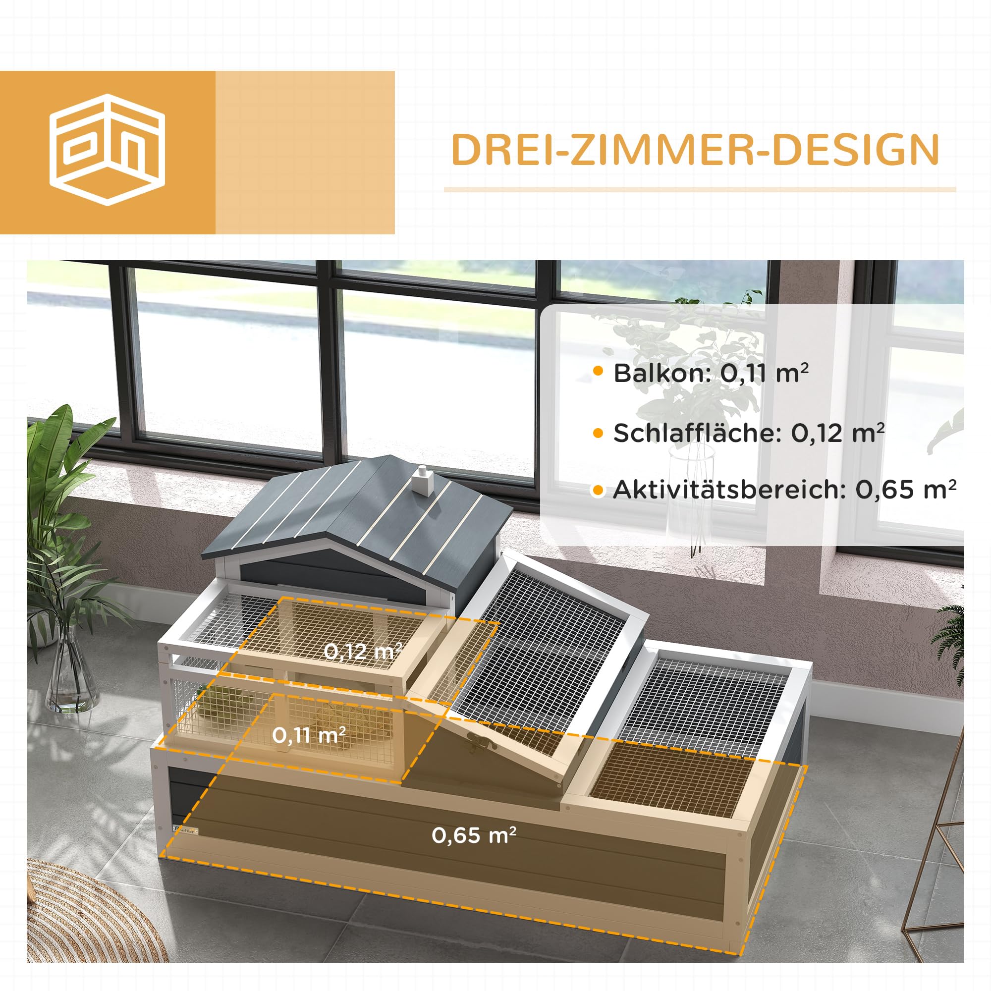 PawHut Casetta per tartarughe in legno con 2 livelli, case principali, balcone, gabbia per rettili da esterno con tetto apribile, terrario per tartarughe, rettili, grigio