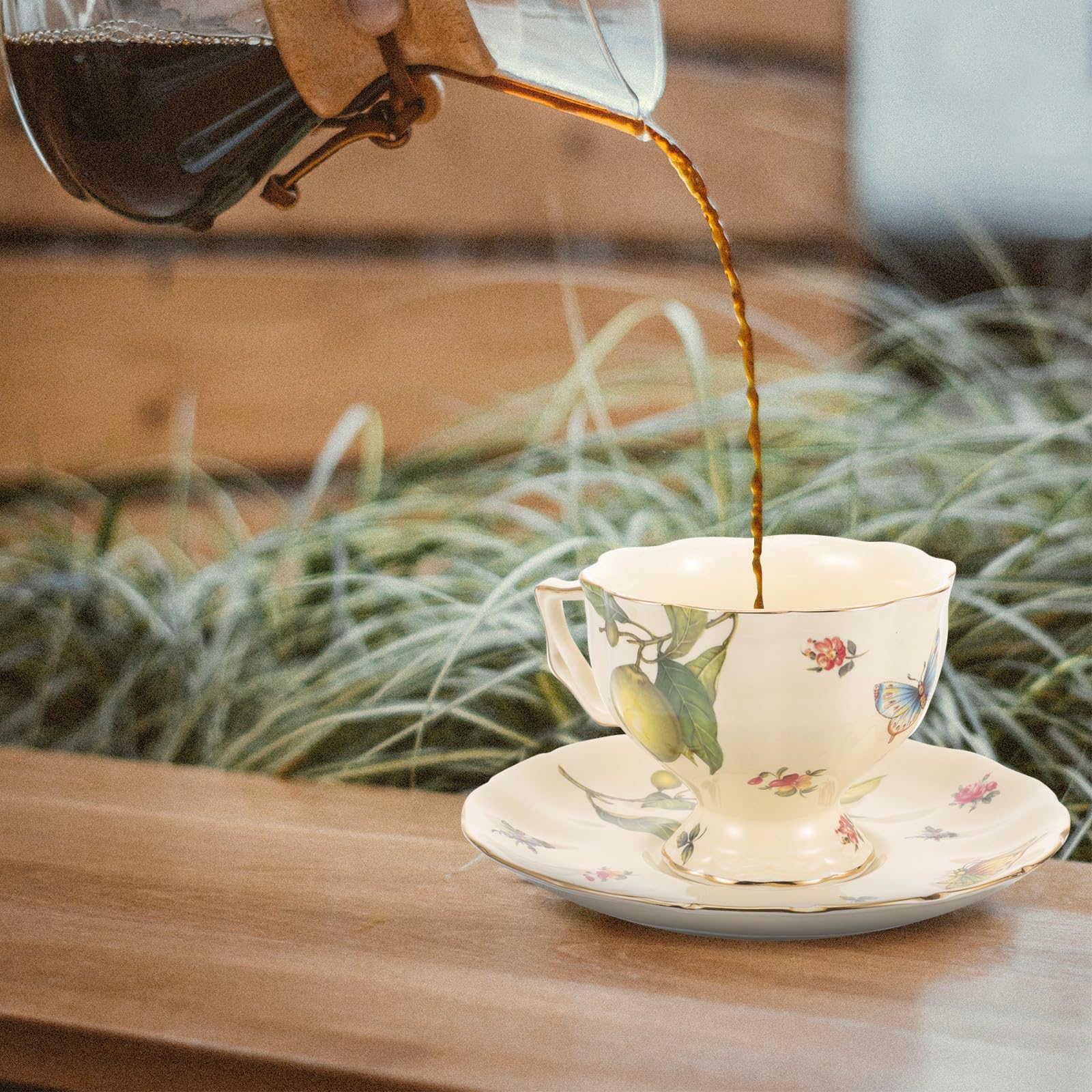 Vintage Keramik Kaffeebecher Satz mit Untertasse Großer Mund Bruchfest für French und English Afternoon Tea zu Hause