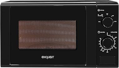 Exquisit® Microwave 20L 700W 5 Power Levels Black Interior Paint Quick Start Defrost Plate 25.5cm Push Button Opening Dimensions 25.8 x 43.9 x 32.3cm