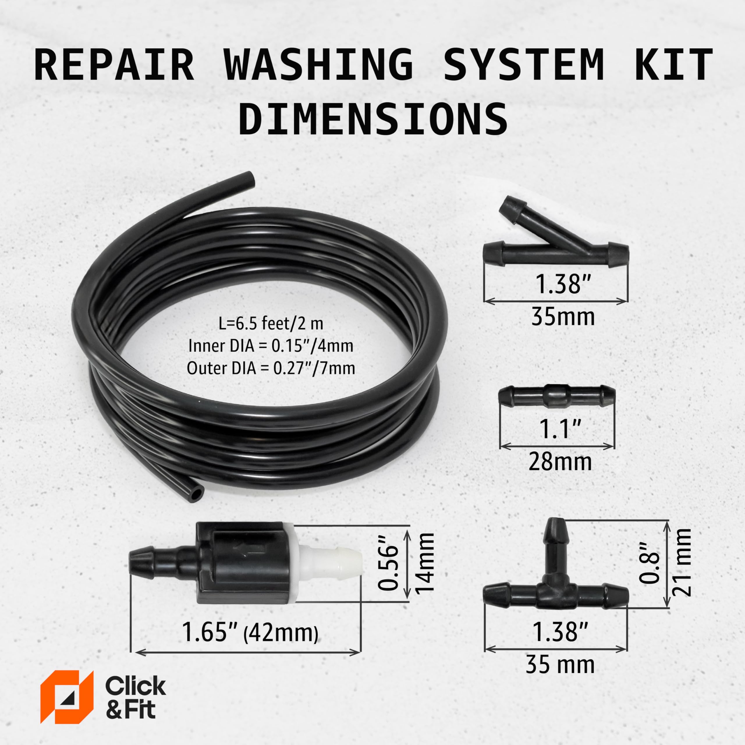 Click&Fit Accessories - Kit universale di valvole di ritegno per parabrezza, tubo, connettori per Toyota, Ford, Chevrolet, Nissan e altri veicoli; kit di riparazione esteso per tergicristalli e