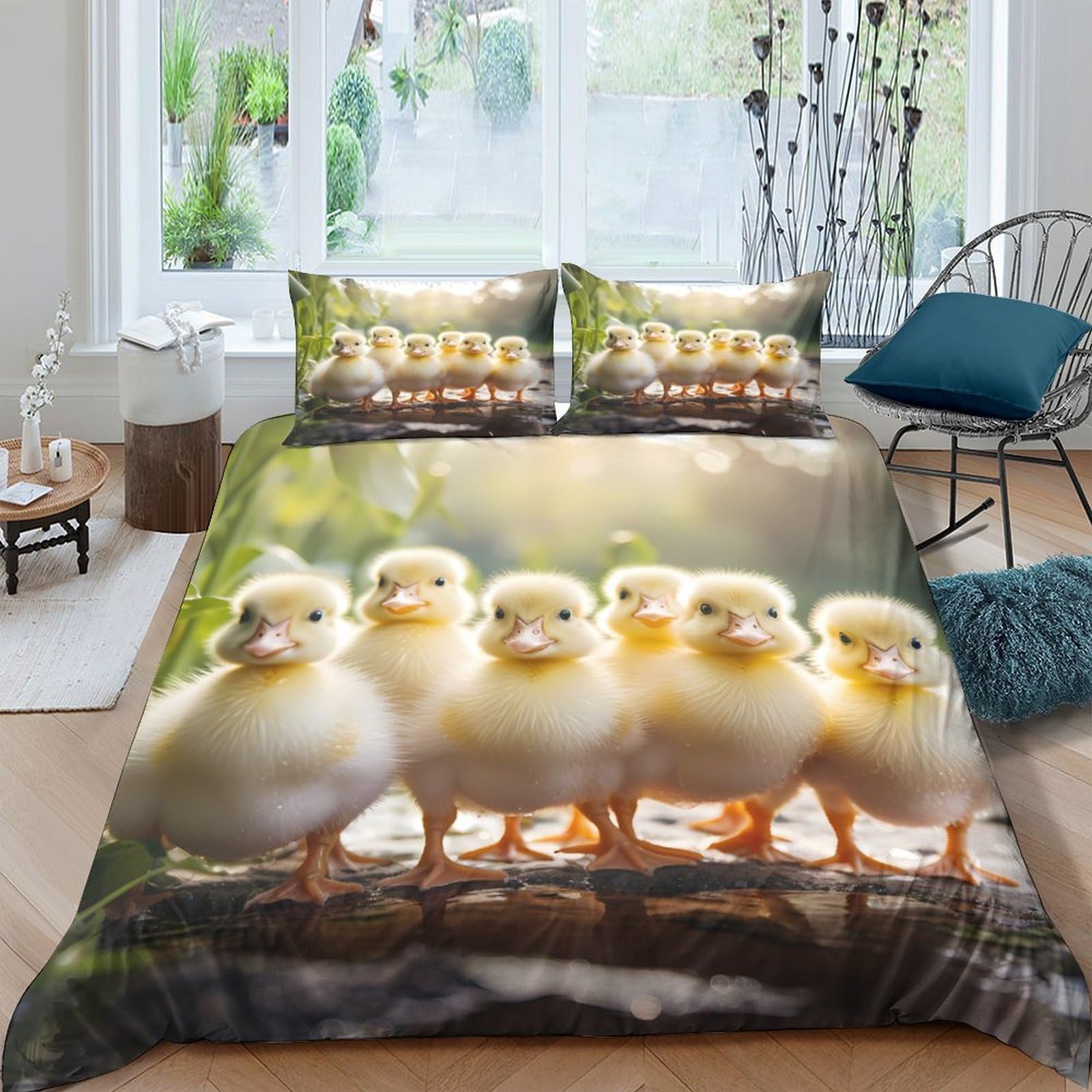 Ctjqhvkz Style-3 3D Printed Duckling Group Fitted Sheet Microfiber Anti-Slip Easy Care Bed Cover For Bedroom Guest Room Decor Single（135X200cm）