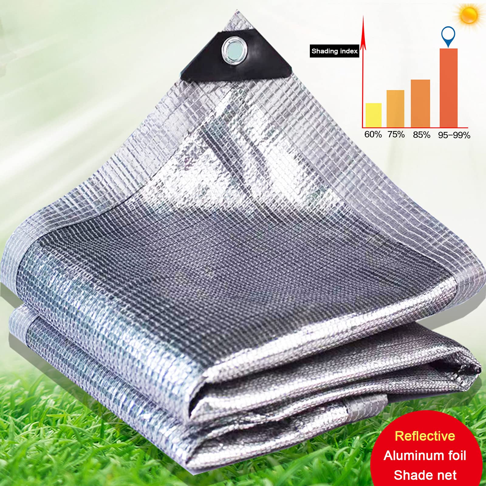 Cubierta de tela reflectante de aluminio e 99% de protección UV, lona de malla transpirable para invernadero y patio (2 x 8 m)
