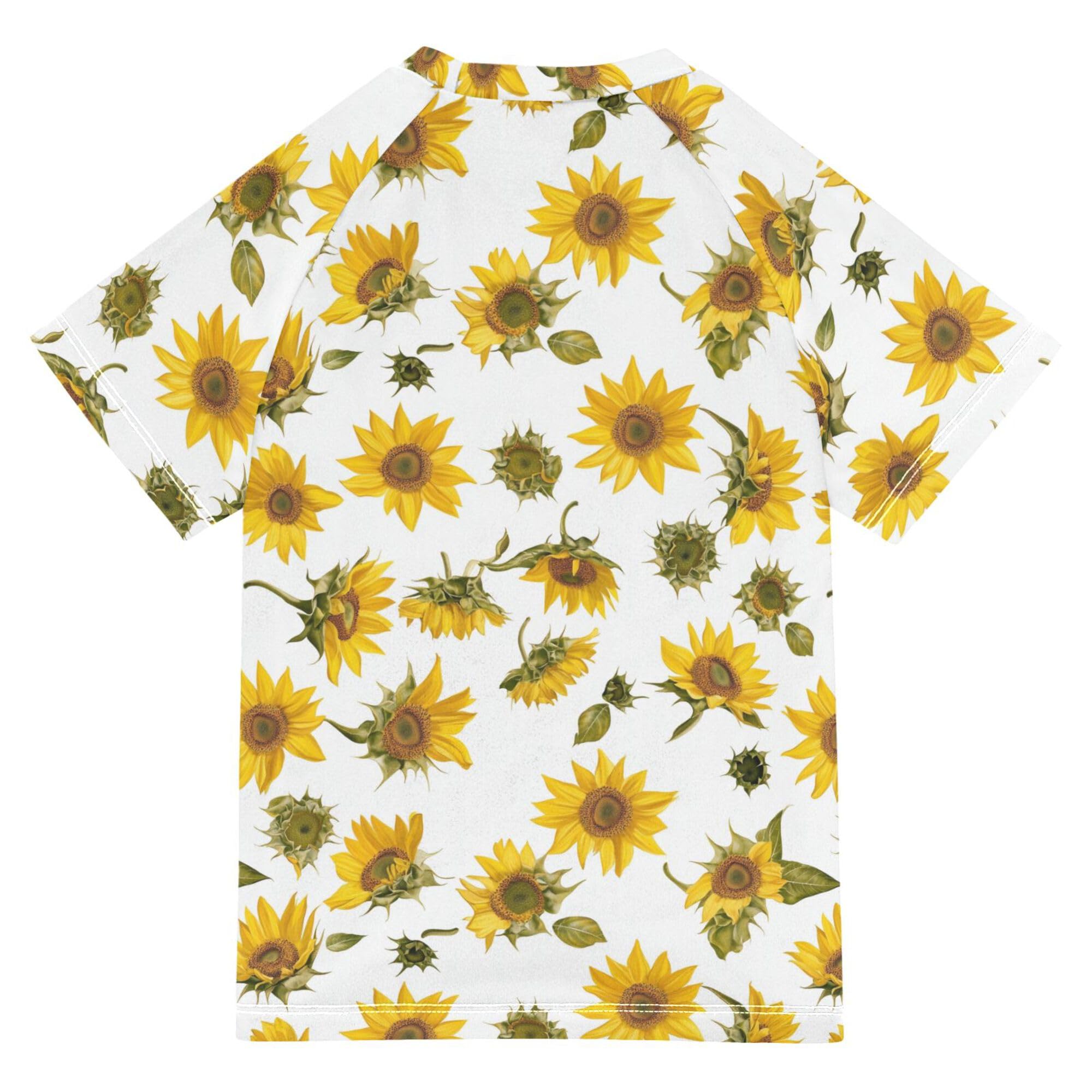 Art Sunflower White Kids Bathing Suit Sun Protection Swimwear Beach Tops 3T